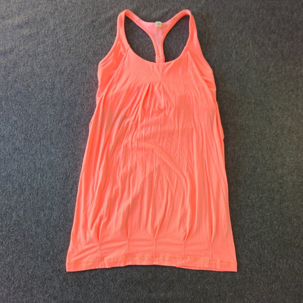 Lululemon Cool Racerback Tank Top Size 10 Neon Coral Orange Built In Bra EUC